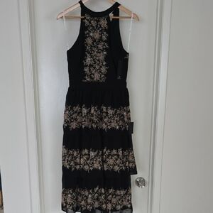 Lulu's Black and Tan Tiered Halter Midi Dress